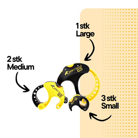 Cable Clam Pro® Gul/sort Assortert pakke med 6 stk. - Cableclamp.no