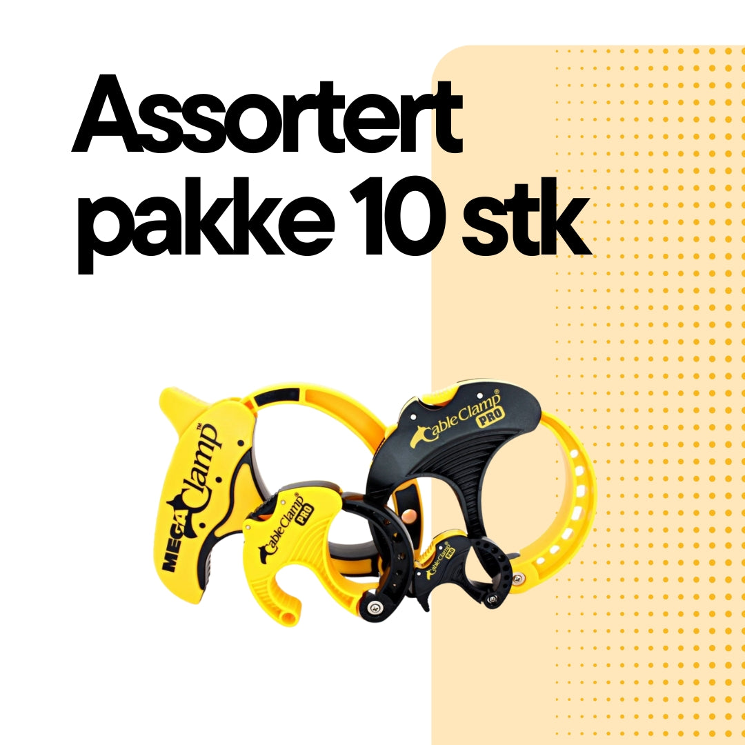 Cable Clamp Pro®/Mega Clamp™ Gul/sort Assortert pakke med 10 stk. - Cableclamp.no
