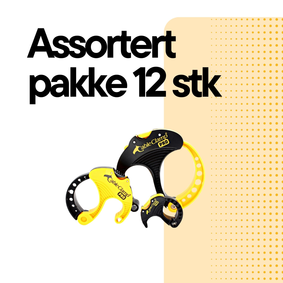 Cable Clam Pro® Gul/sort Assortert pakke med 12 stk. - Cableclamp.no 