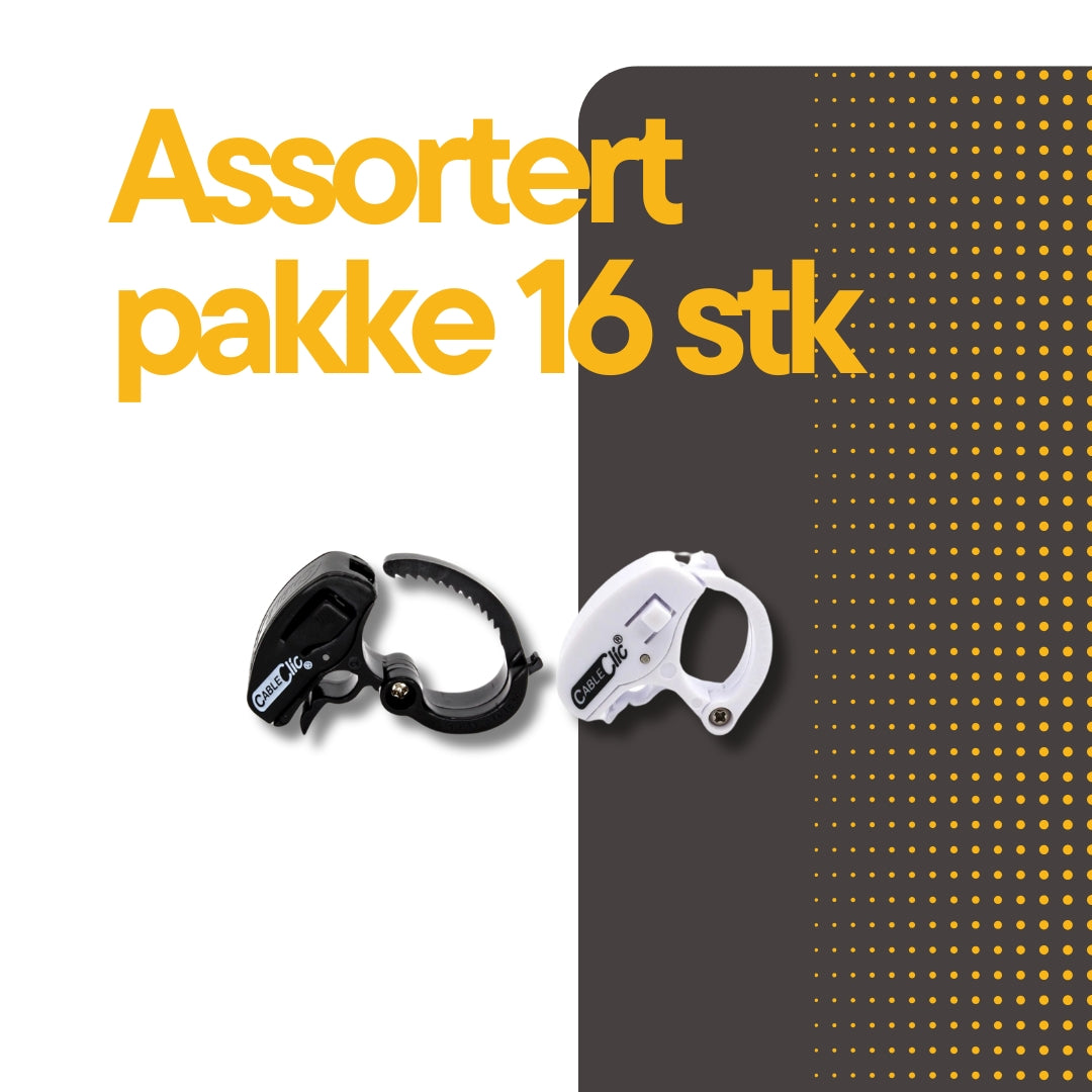 Cable Clic® Micro Sort og Hvit Assortert 16 stk. - Cableclamp.no 